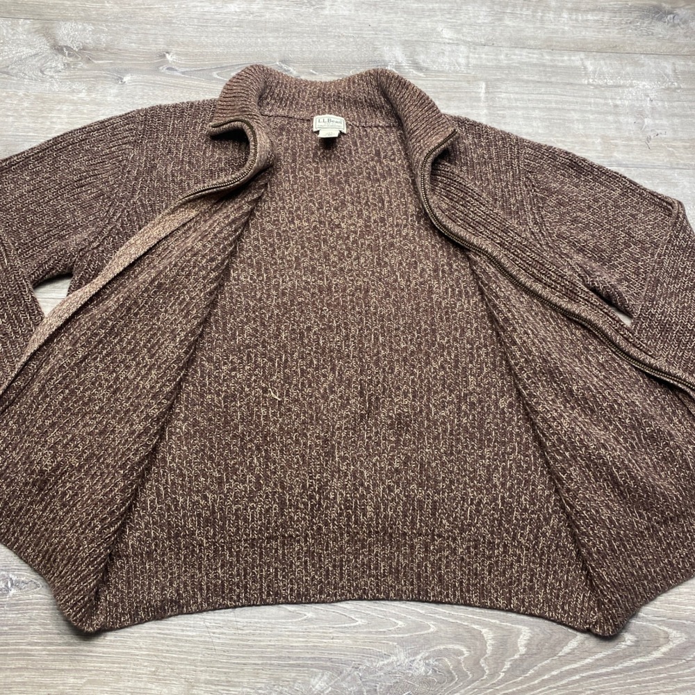LL Bean Full Zip Sweater Mens L Brown Marled Cotton Ribbed Knit Cardigan Outdoor - Picture 4 of 8